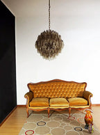 Spherical Murano Poliedri Smoked Glass Chandelier material and finish detail
