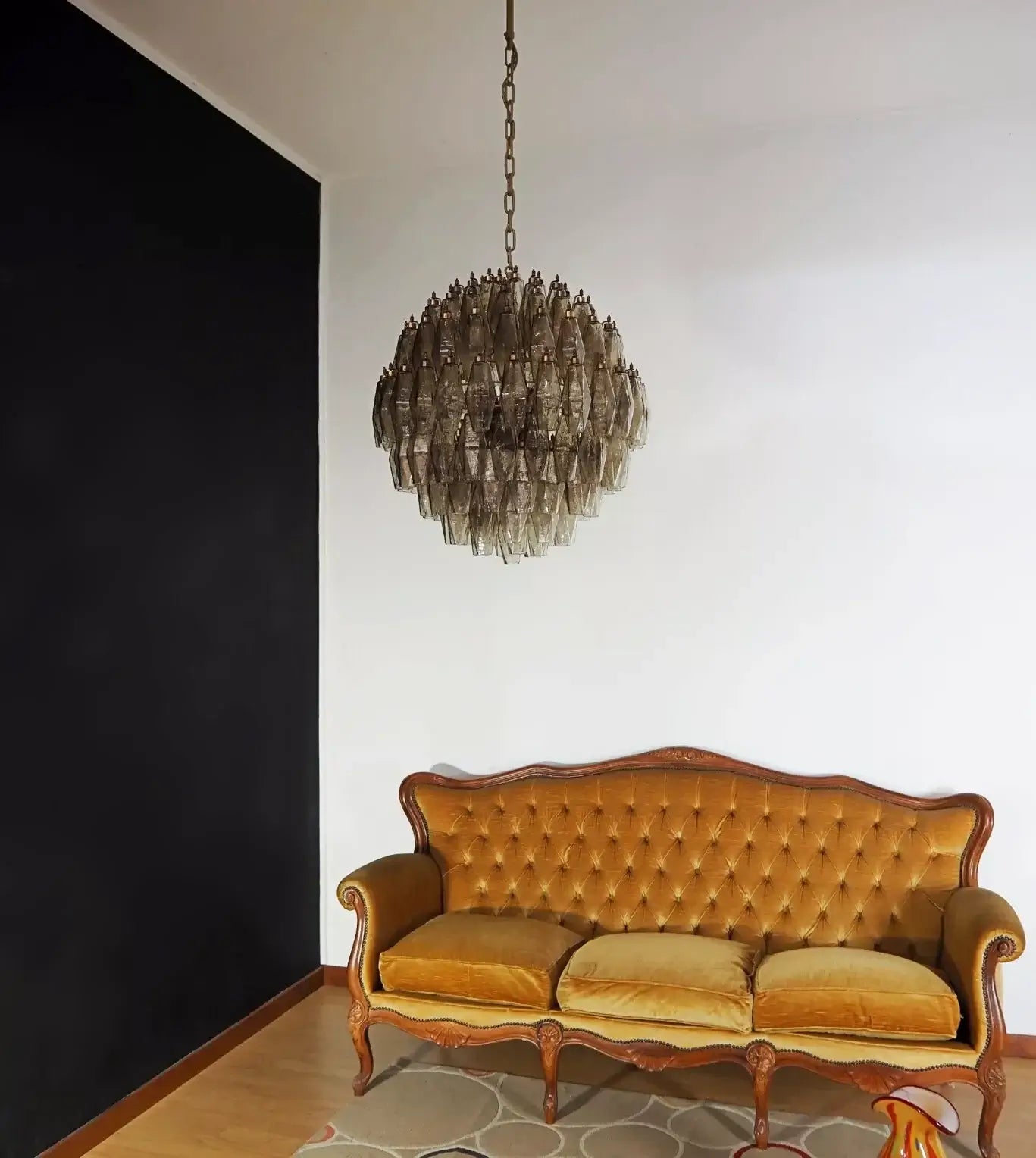 Spherical Murano Poliedri Smoked Glass Chandelier product image
