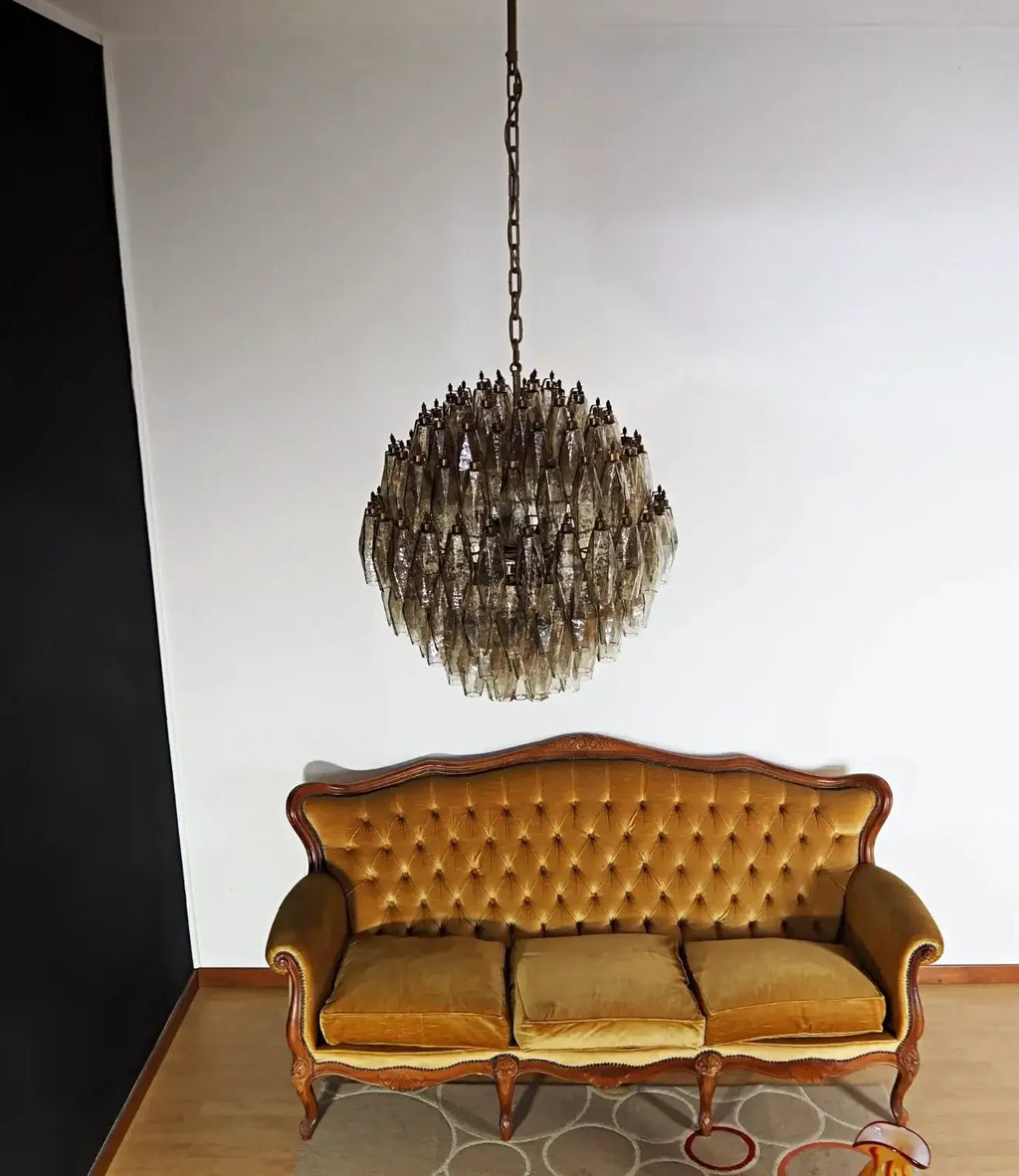 Spherical Murano Poliedri Smoked Glass Chandelier product image
