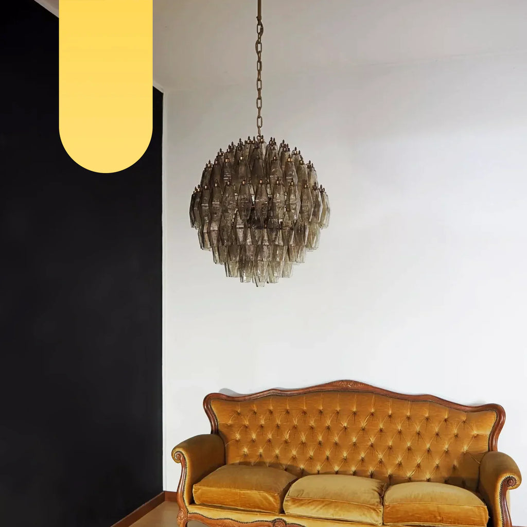 Spherical Murano Poliedri Smoked Glass Chandelier product image