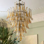 Stunning Murano Amber Glass Petals Chandelier detail view
