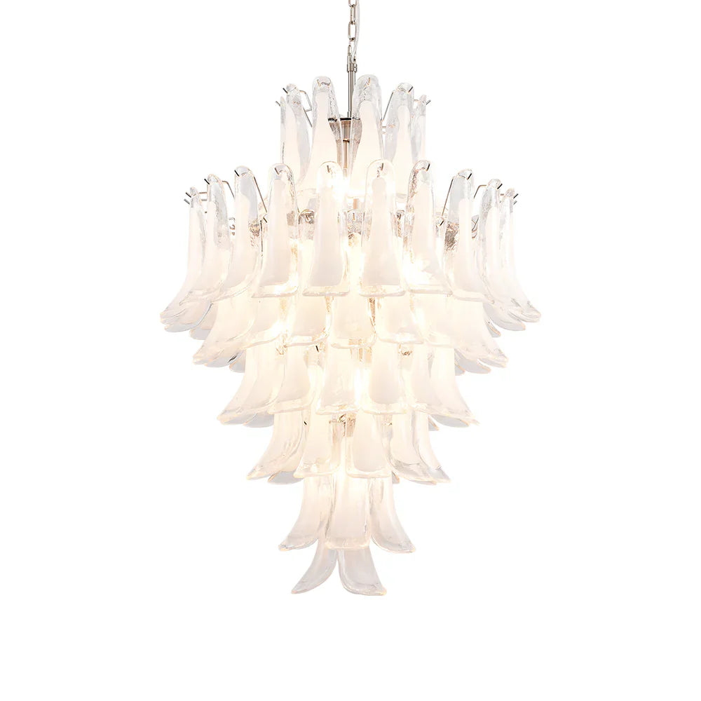 Stunning Murano White Glass Petals Chandelier by Bling Lighting Studio