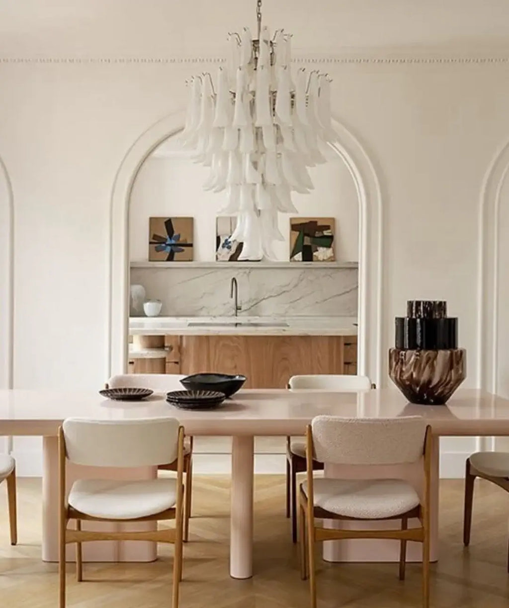 Stunning Murano White Glass Petals Chandelier product image