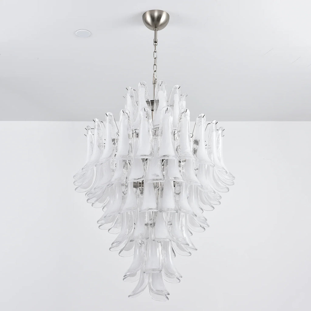 Stunning Murano White Glass Petals Chandelier material and finish detail