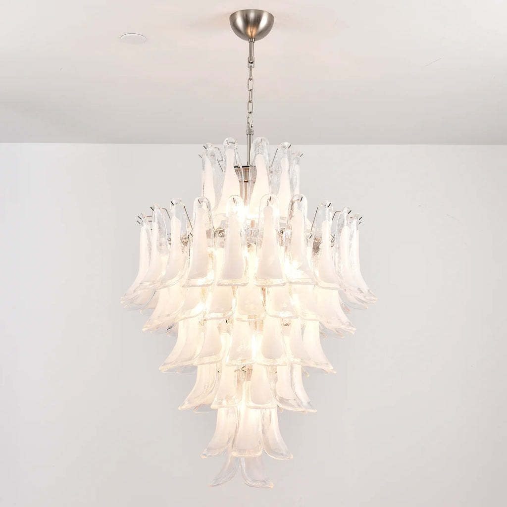 Stunning Murano White Glass Petals Chandelier detail view