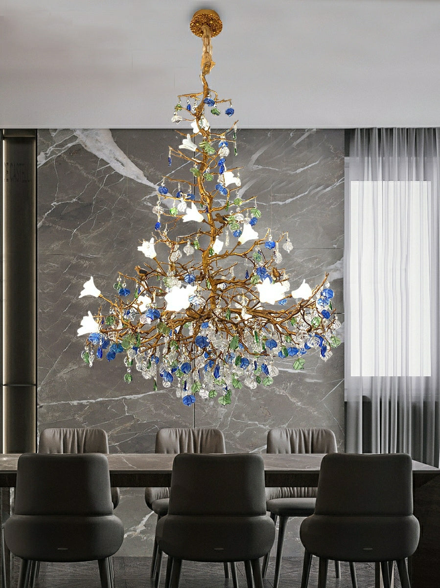 Mila Colored Flower Crystal Chandelier Brass Branch Chandelier by Bling Lighting Studio