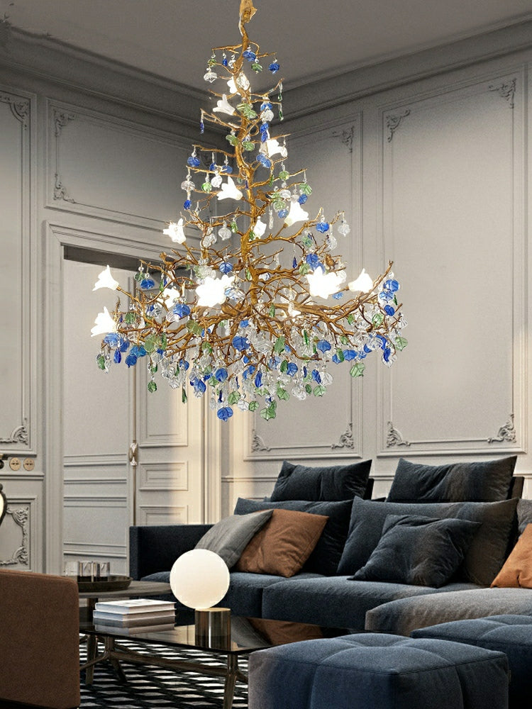 Mila Colored Flower Crystal Chandelier Brass Branch Chandelier by Bling Lighting Studio