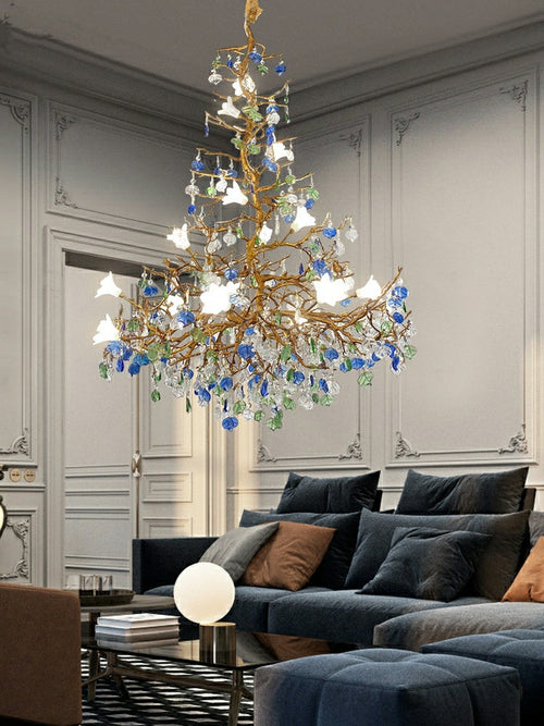 Mila Colored Flower Crystal Chandelier Brass Branch Chandelier by Bling Lighting Studio