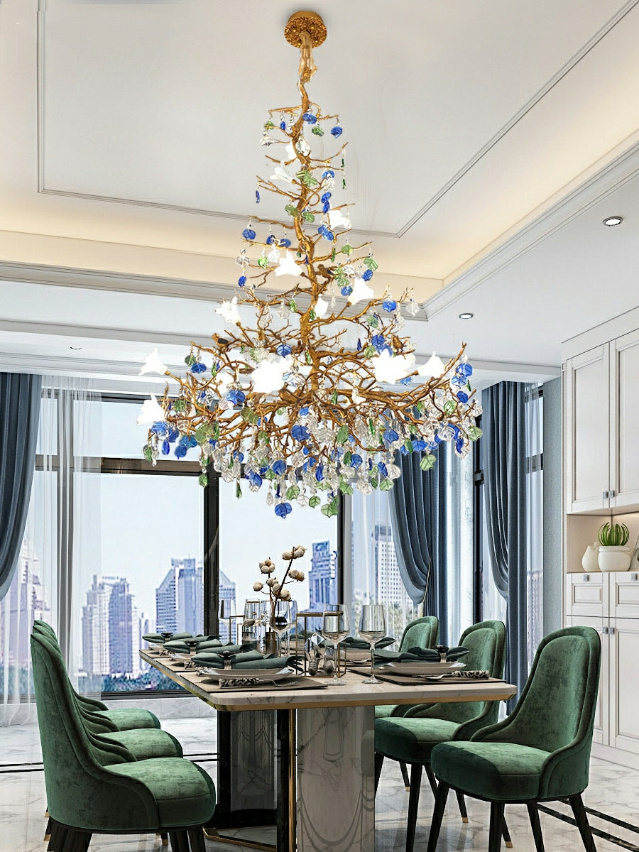 Mila Colored Flower Crystal Chandelier Brass Branch Chandelier by Bling Lighting Studio