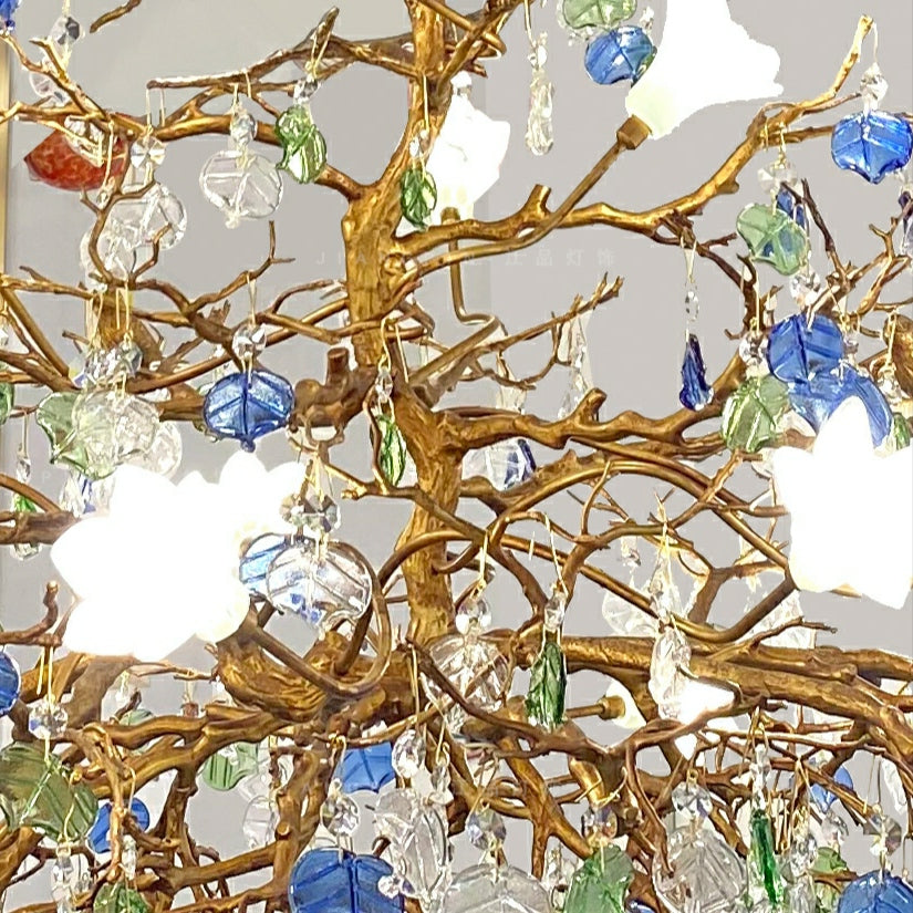 Mila Colored Flower Crystal Chandelier Brass Branch Chandelier by Bling Lighting Studio