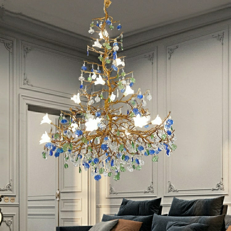 Mila Colored Flower Crystal Chandelier Brass Branch Chandelier by Bling Lighting Studio