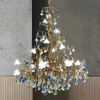 Mila Colored Flower Crystal Chandelier Brass Branch Chandelier by Bling Lighting Studio