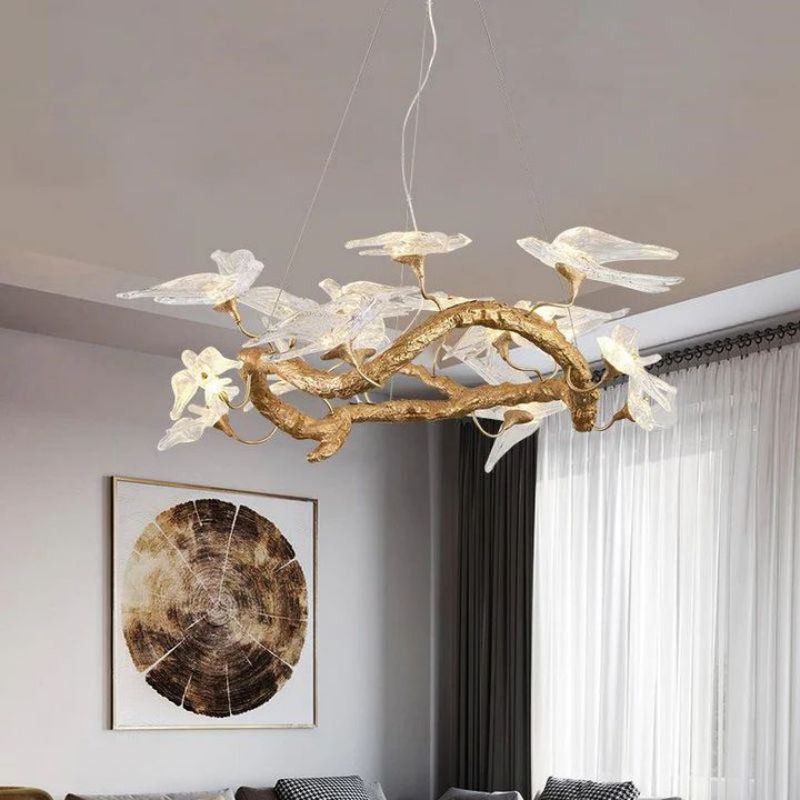 Swallow Glass Tree Branch Round Chandelier by Bling Lighting Studio
