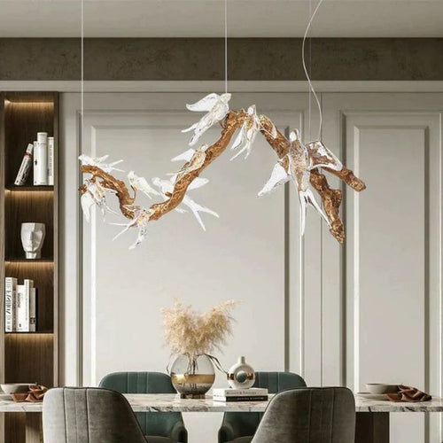 Swallow Glass Tree Branch Round Chandelier by Bling Lighting Studio