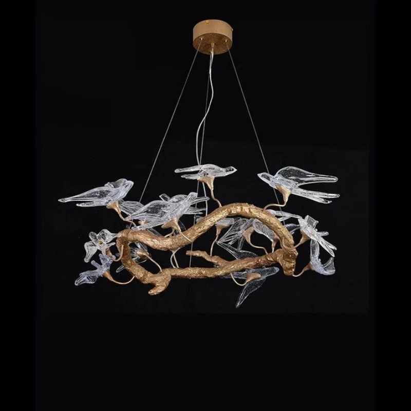 Swallow Glass Tree Branch Round Chandelier by Bling Lighting Studio