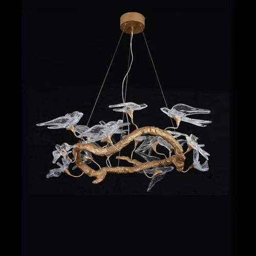 Swallow Glass Tree Branch Round Chandelier by Bling Lighting Studio
