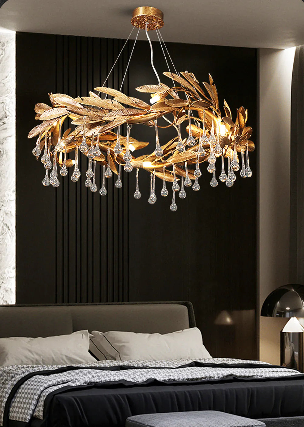 Teardrop Crystal Blade Branch Chandelier material and finish detail