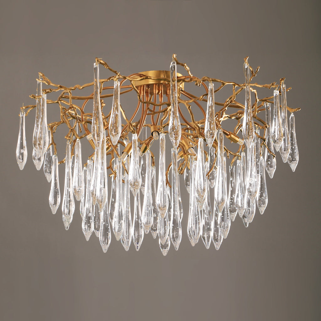 Teardrop Branch Brass Round Flushmount by Bling Lighting Studio