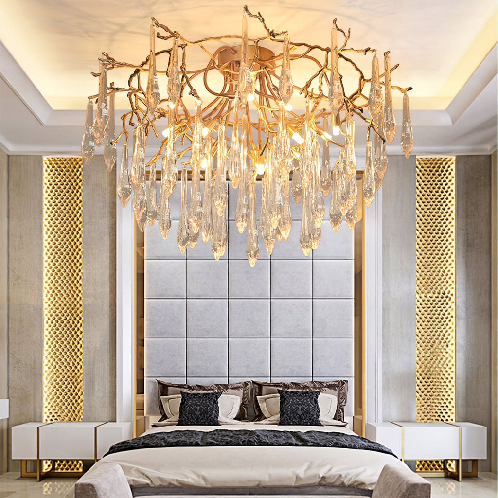 Teardrop Branch Brass Round Flushmount by Bling Lighting Studio
