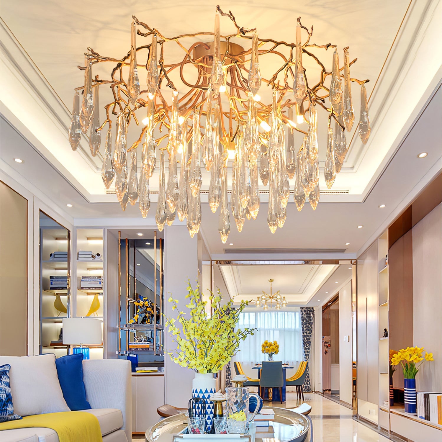 Teardrop Branch Brass Round Flushmount by Bling Lighting Studio