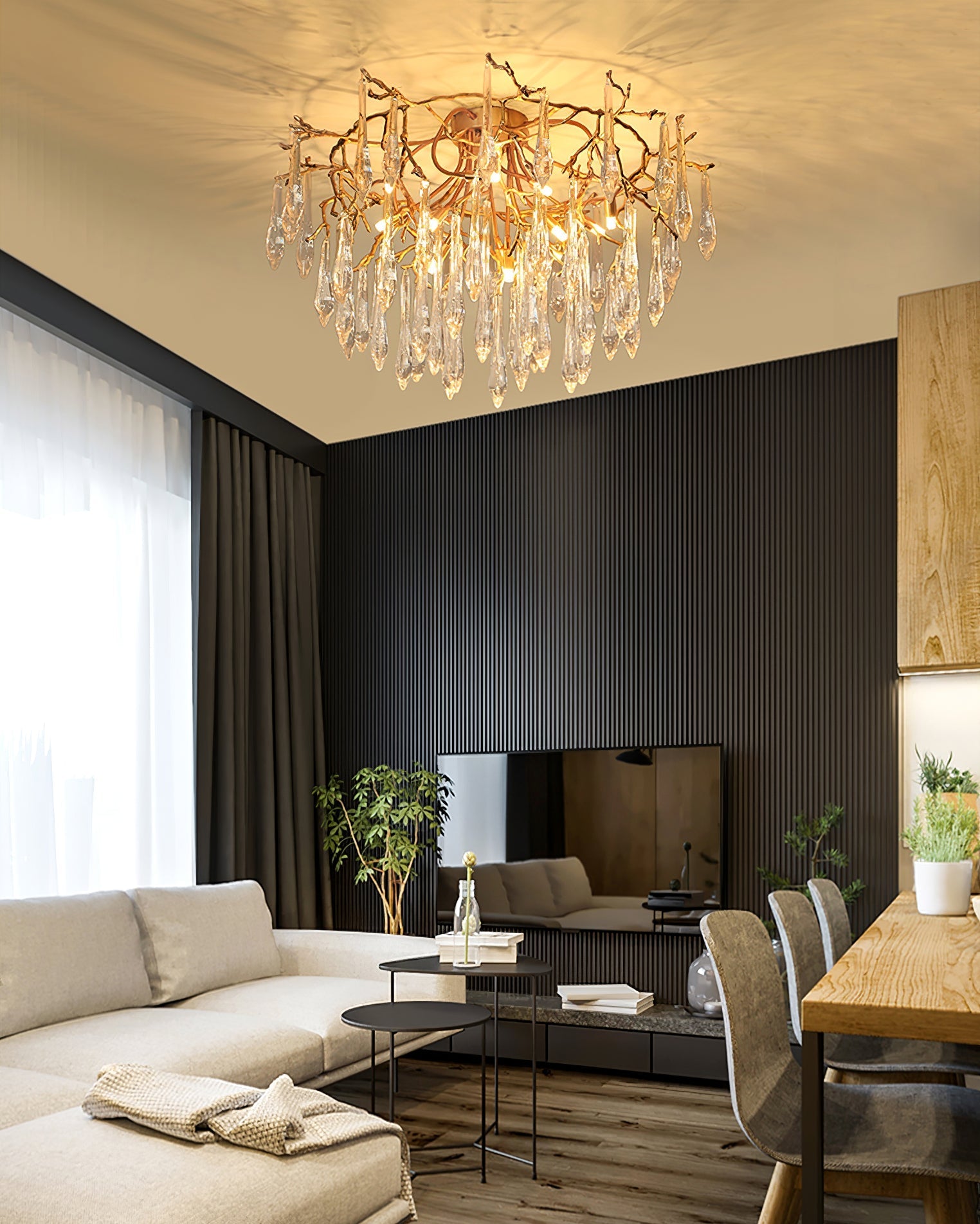 Teardrop Branch Brass Round Flushmount by Bling Lighting Studio