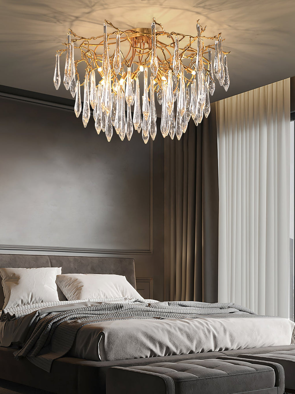 Teardrop Branch Brass Round Flushmount by Bling Lighting Studio