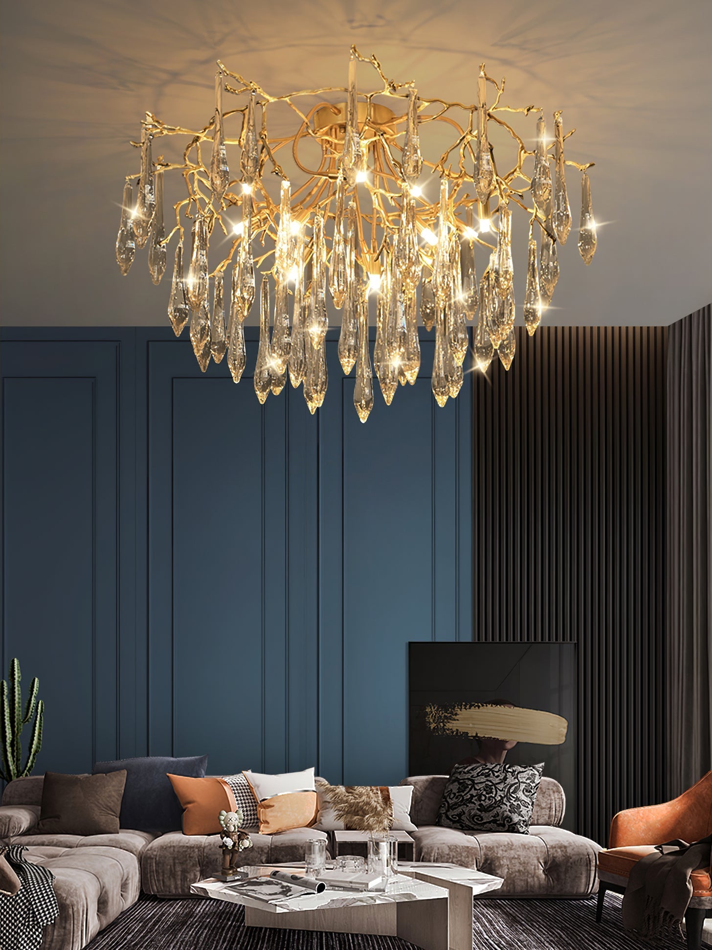 Teardrop Branch Brass Round Flushmount by Bling Lighting Studio