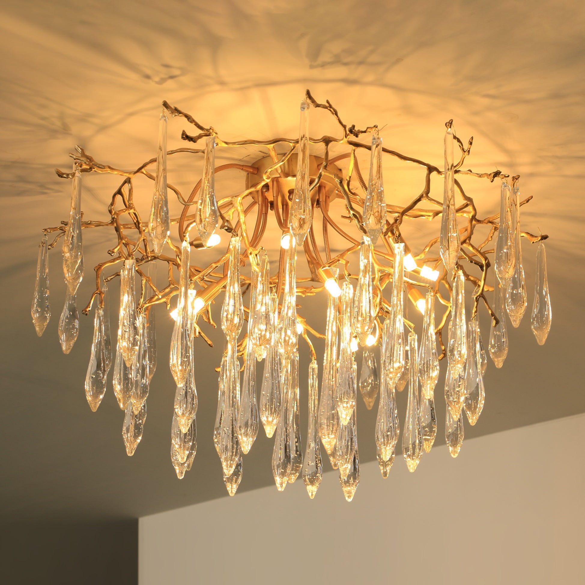 Teardrop Branch Brass Round Flushmount by Bling Lighting Studio