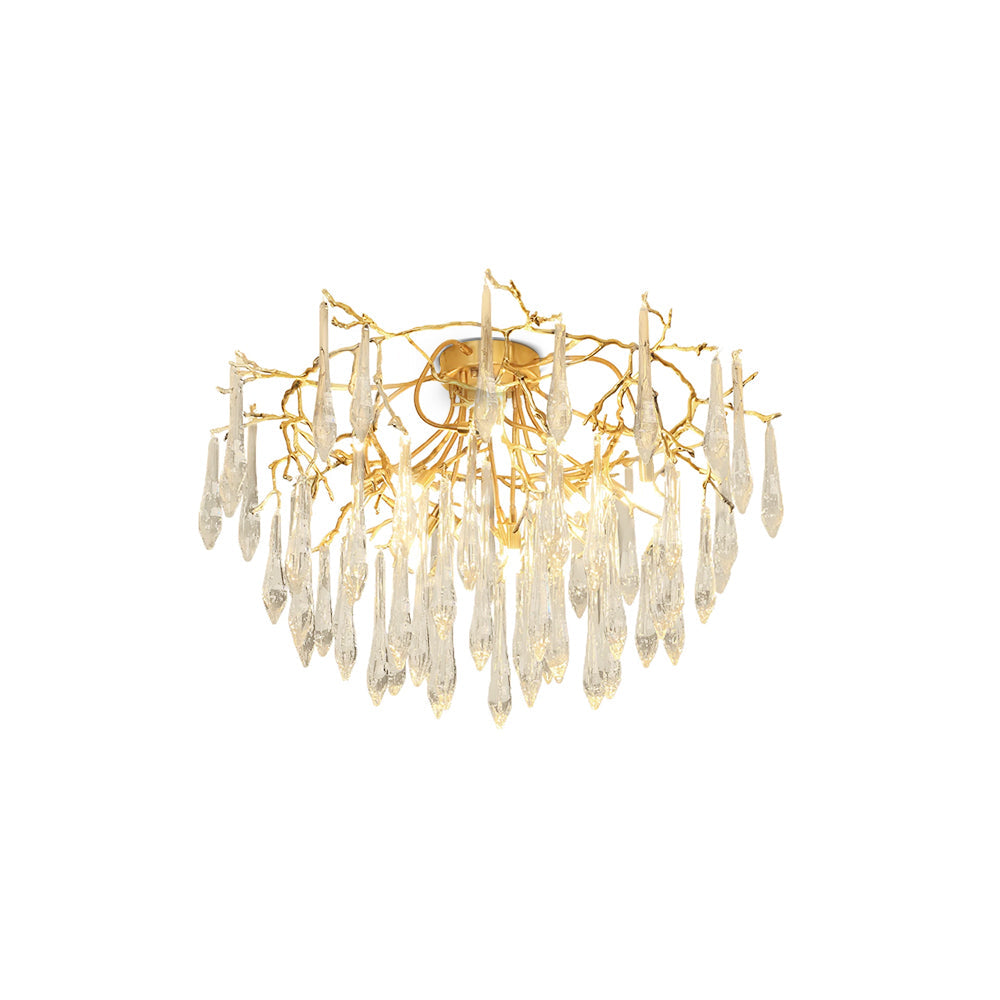Teardrop Branch Brass Round Flushmount by Bling Lighting Studio