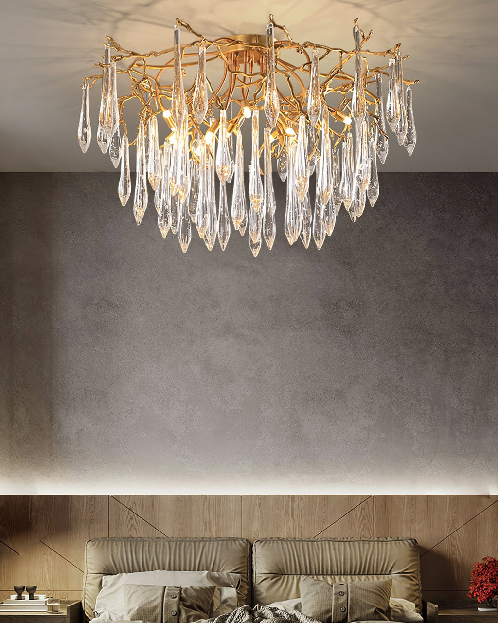 Teardrop Branch Brass Round Flushmount by Bling Lighting Studio