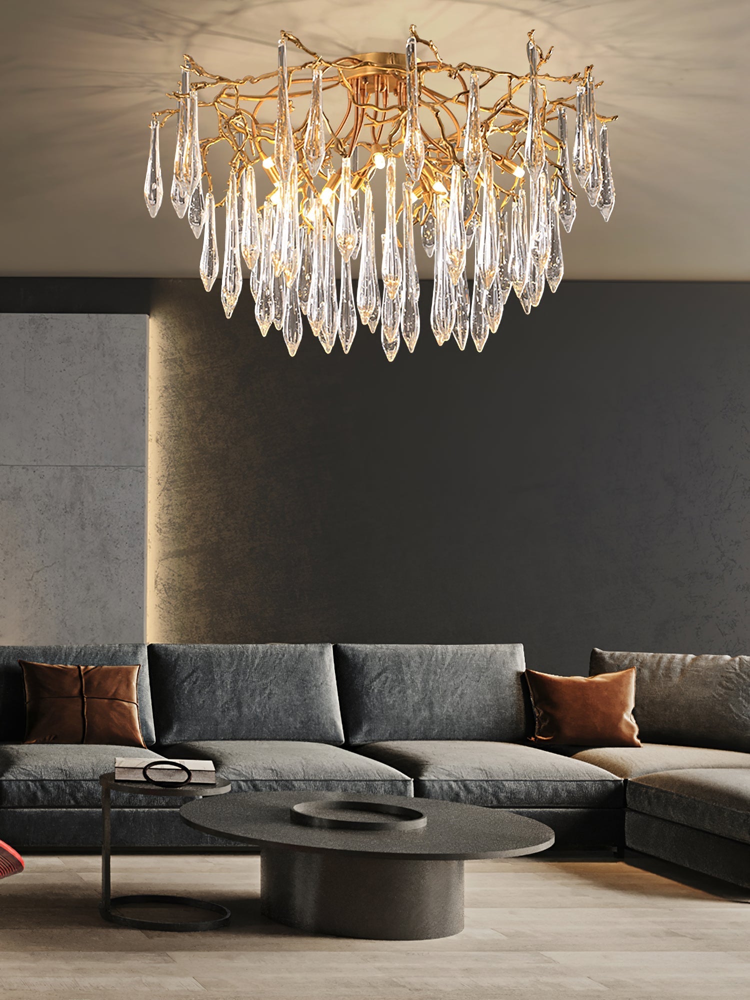 Teardrop Branch Brass Round Flushmount by Bling Lighting Studio