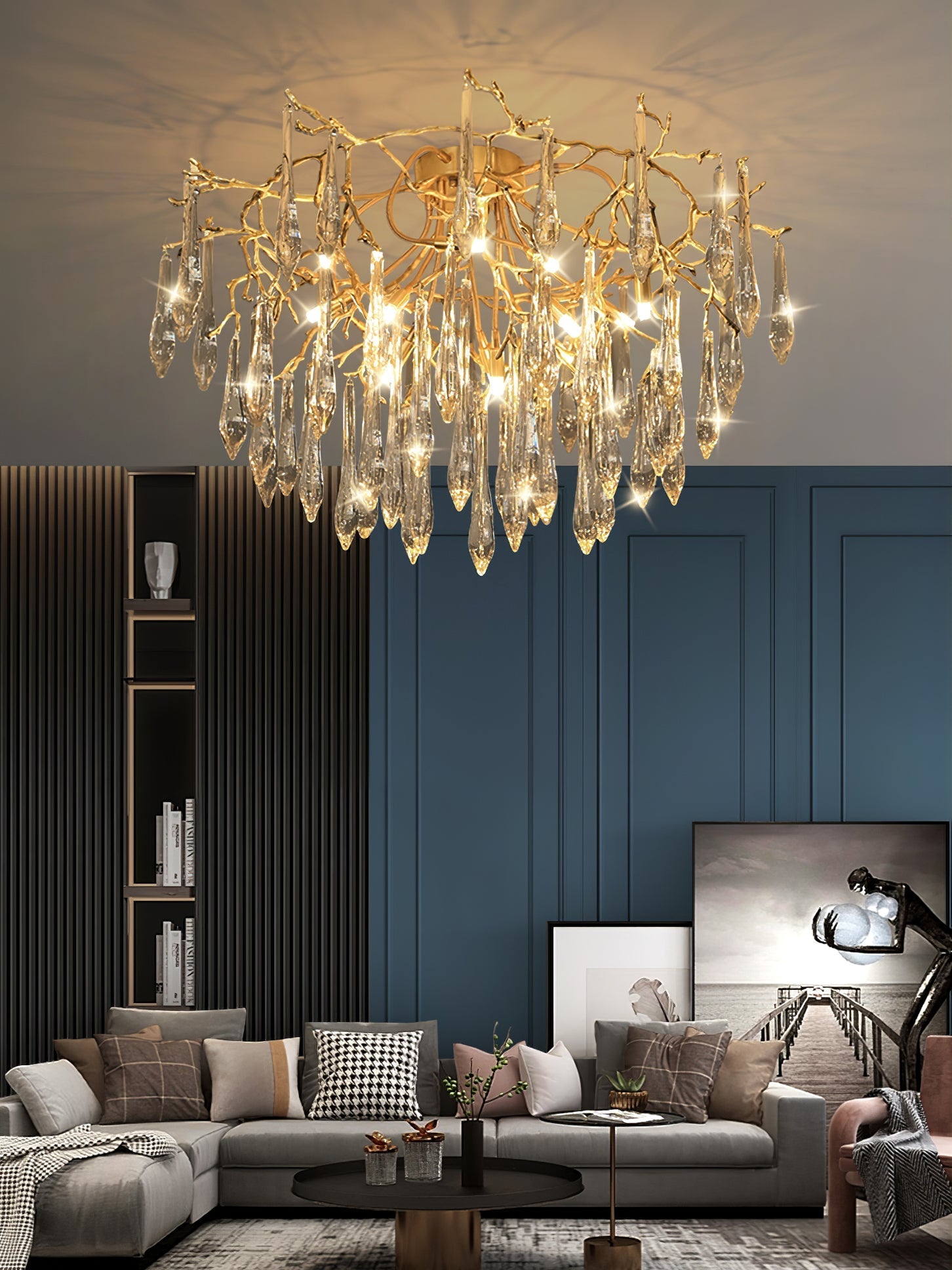 Teardrop Branch Brass Round Flushmount by Bling Lighting Studio
