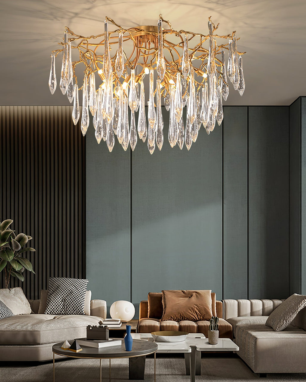 Teardrop Branch Brass Round Flushmount by Bling Lighting Studio