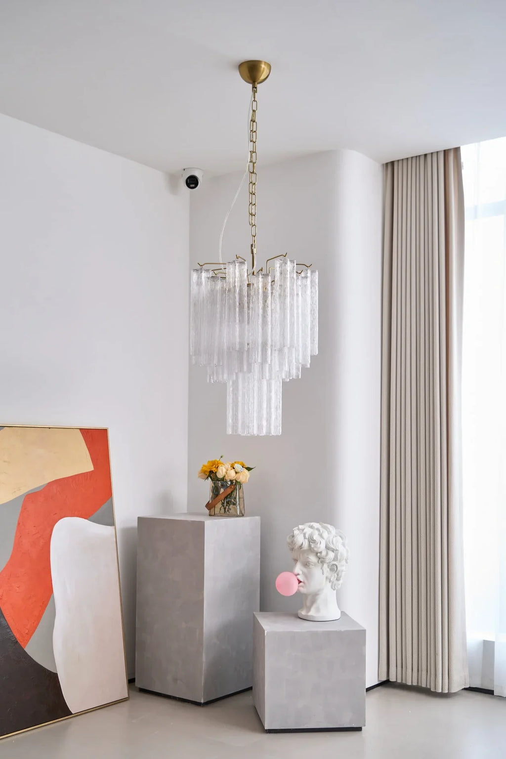 Transparent Murano Glass Tube Chandelier material and finish detail