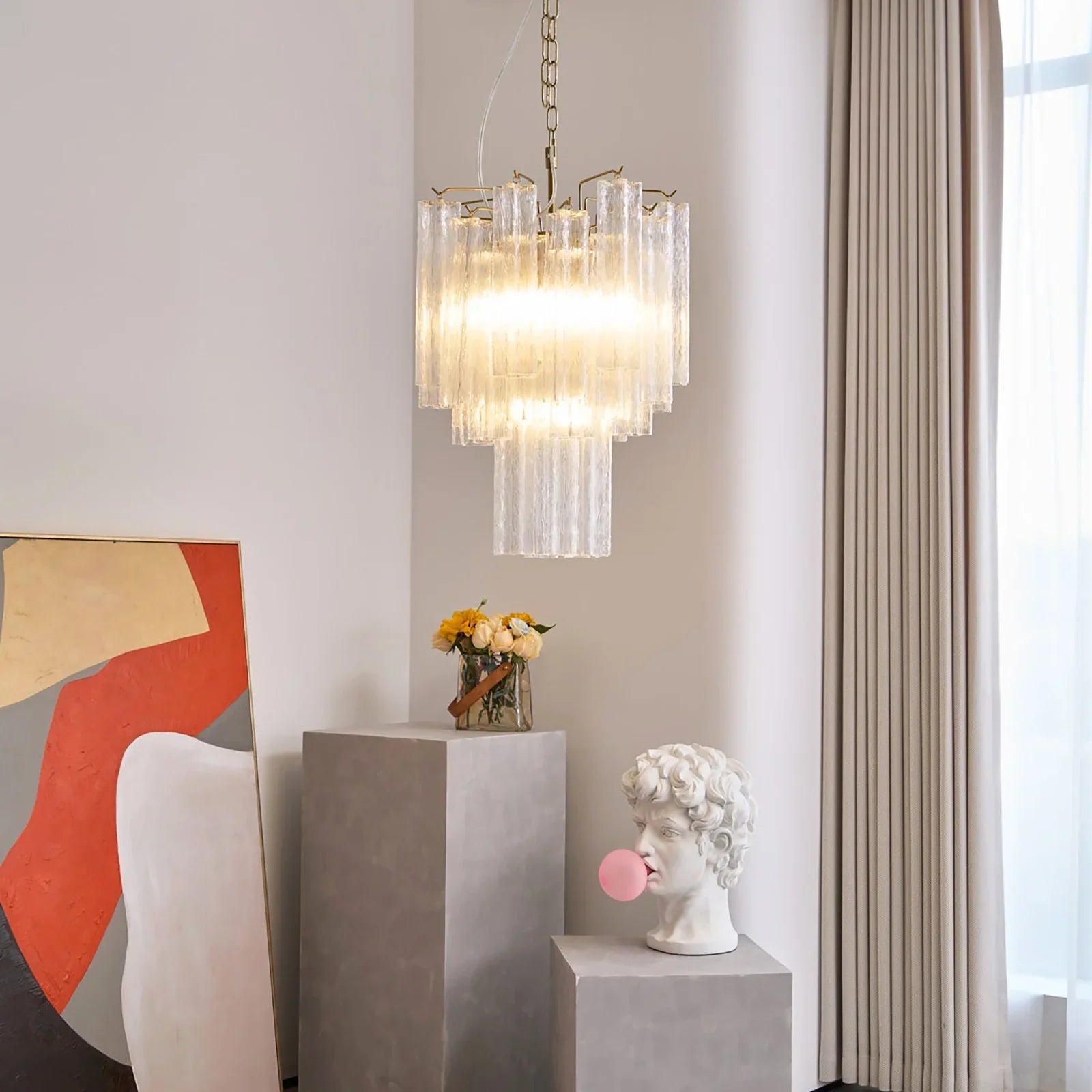 Transparent Murano Glass Tube Chandelier detail view