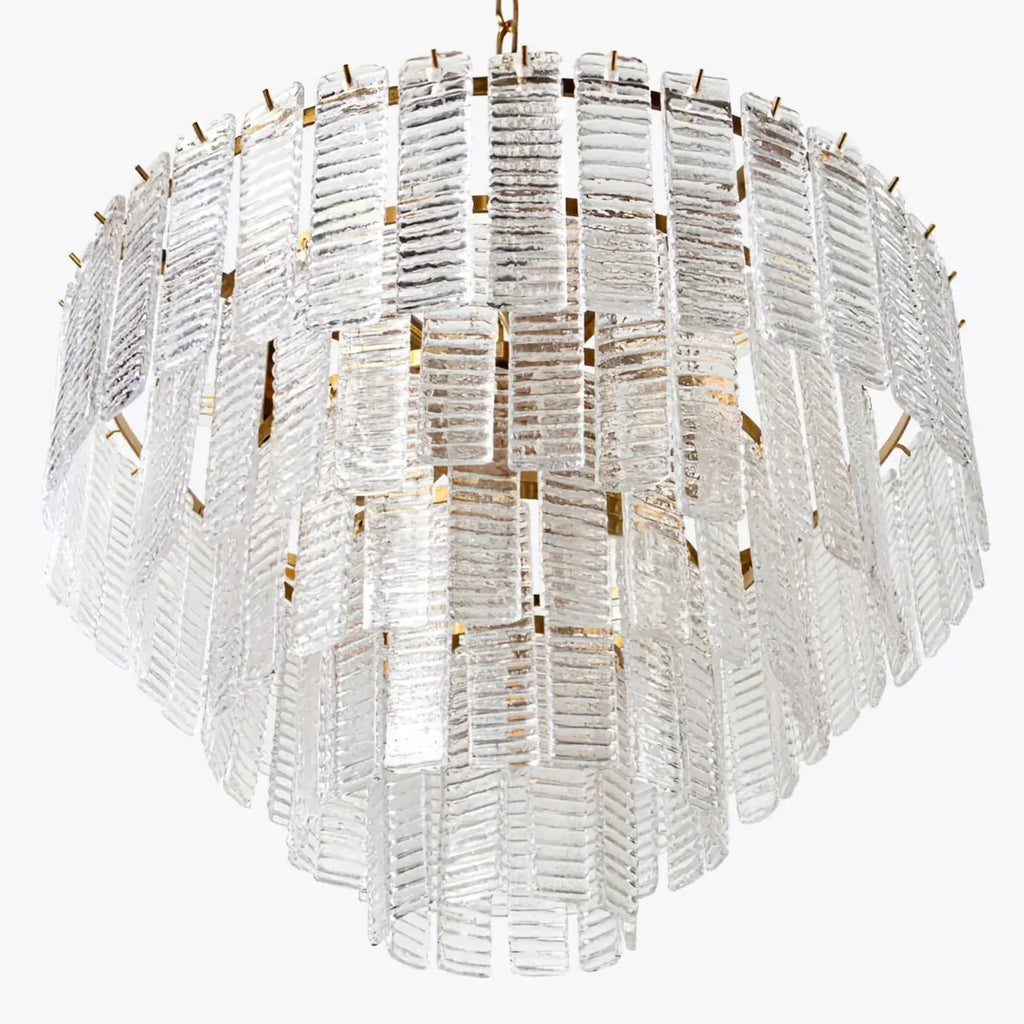 Transparent Ridged Glass Rectangle Chandelier material and finish detail