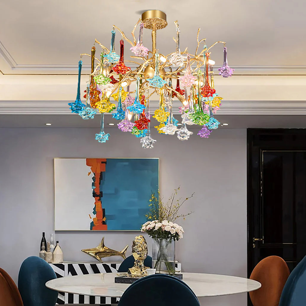 Tree Branch Glass Colorful Chandelier material and finish detail
