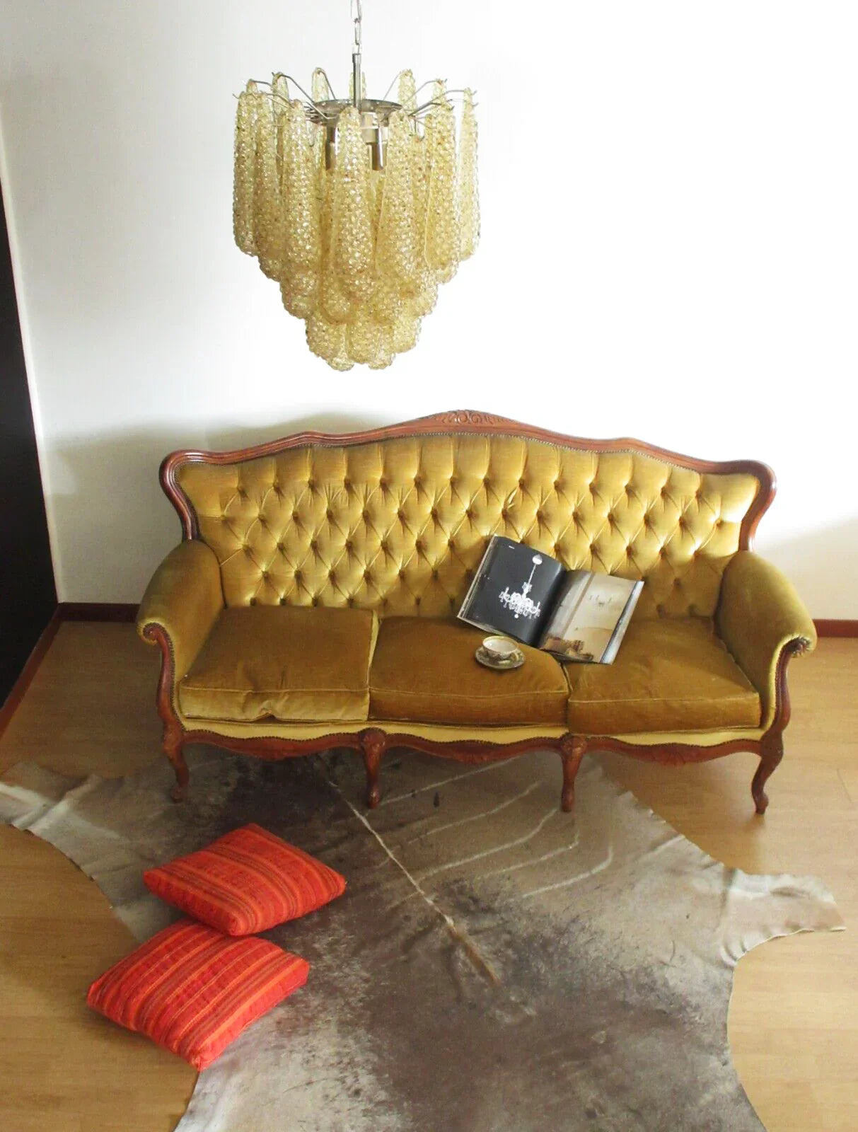 Vintage Murano Amber Glass Petals Chandelier product image