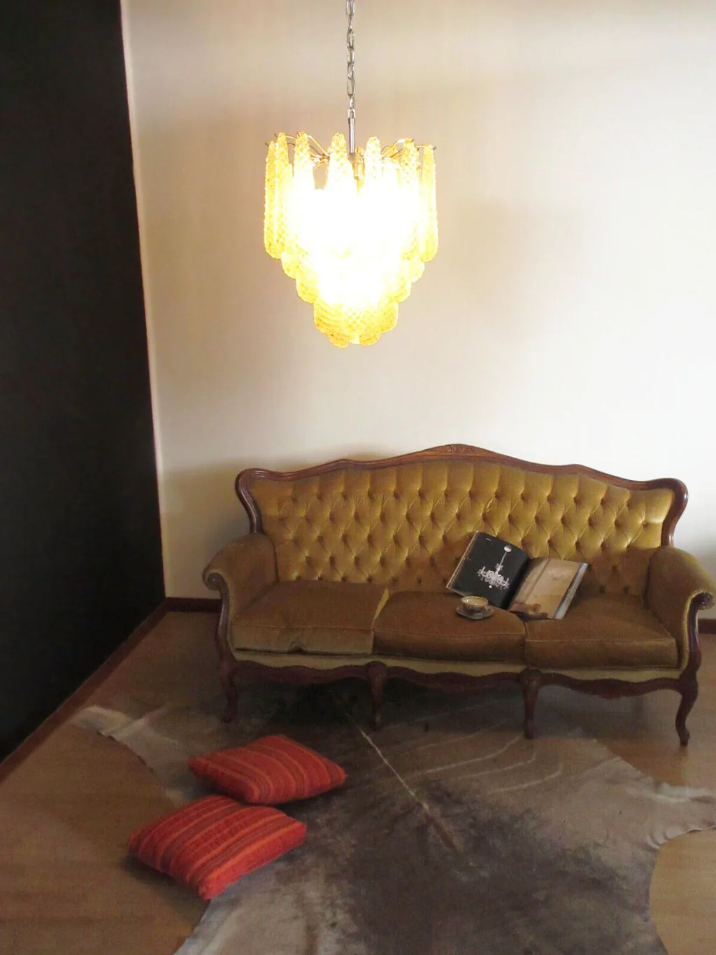 Vintage Murano Amber Glass Petals Chandelier additional product view