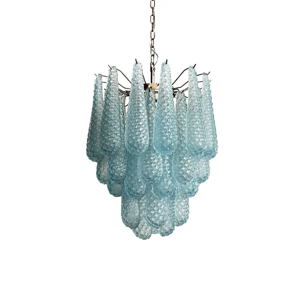 Vintage Murano Blue Glass Petals Chandelier