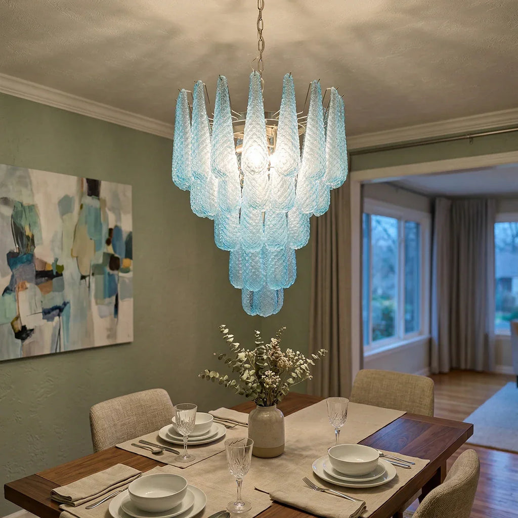 Vintage Murano Blue Petals Drop Glass Chandelier detail view