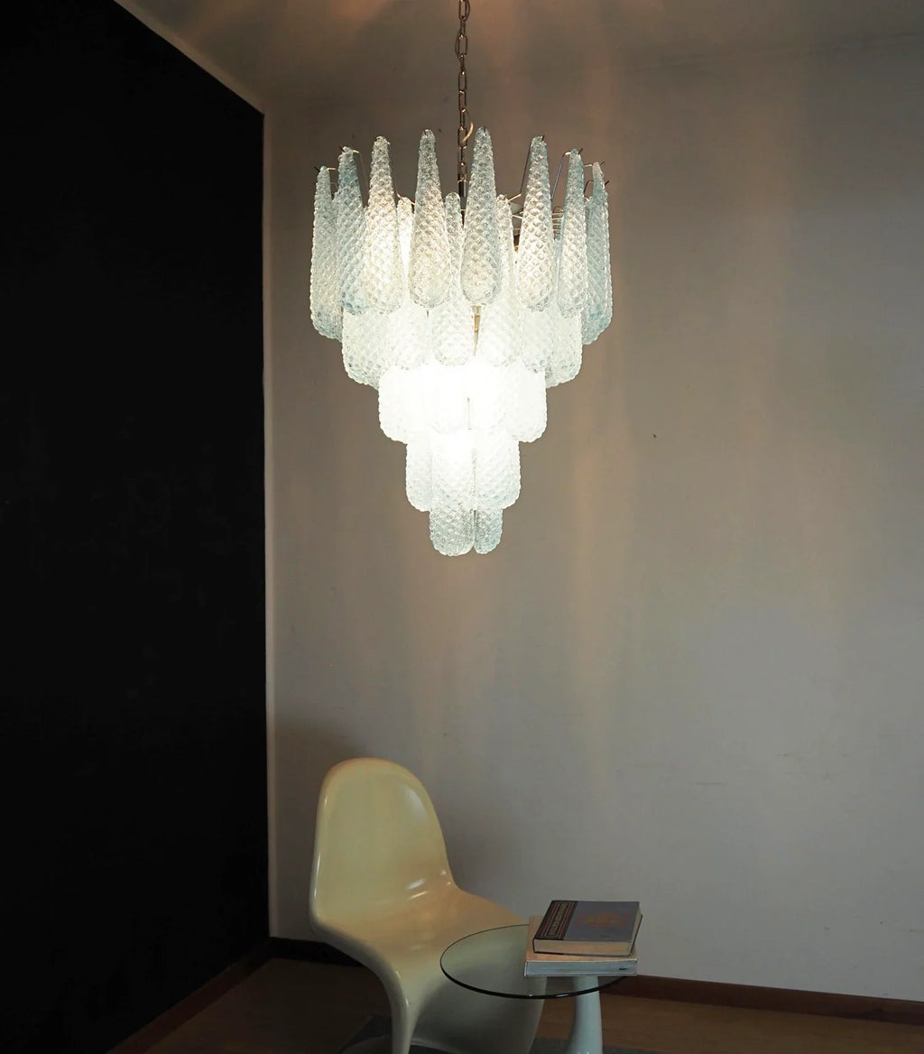 Vintage Murano Blue Petals Drop Glass Chandelier material and finish detail