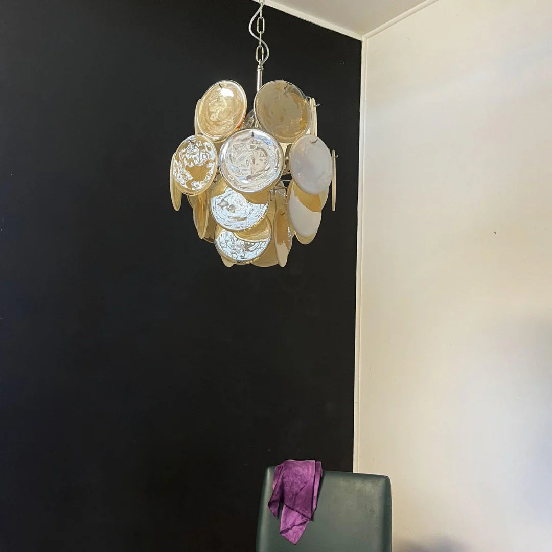 Vintage Murano Gold Glass Disks Chandelier product image