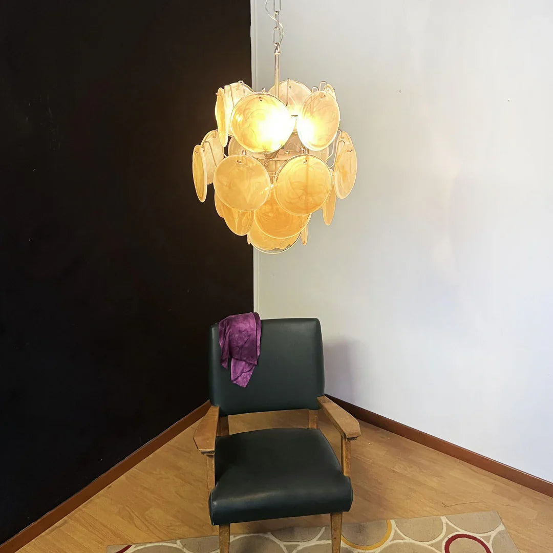 Vintage Murano Gold Glass Disks Chandelier product image