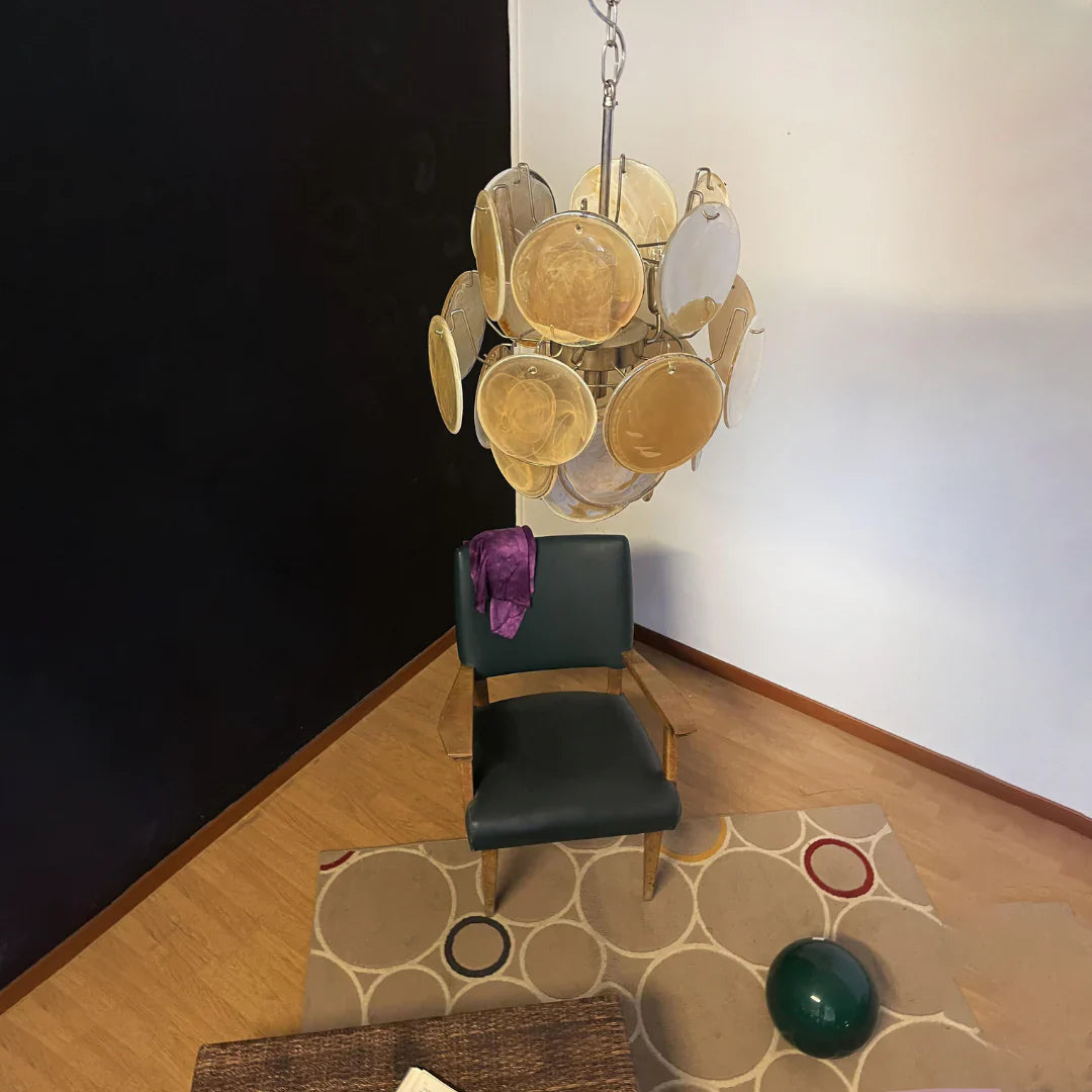 Vintage Murano Gold Glass Disks Chandelier product image