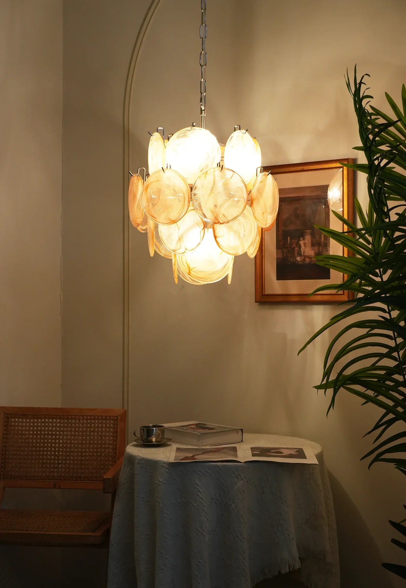Vintage Murano Gold Glass Disks Chandelier product image