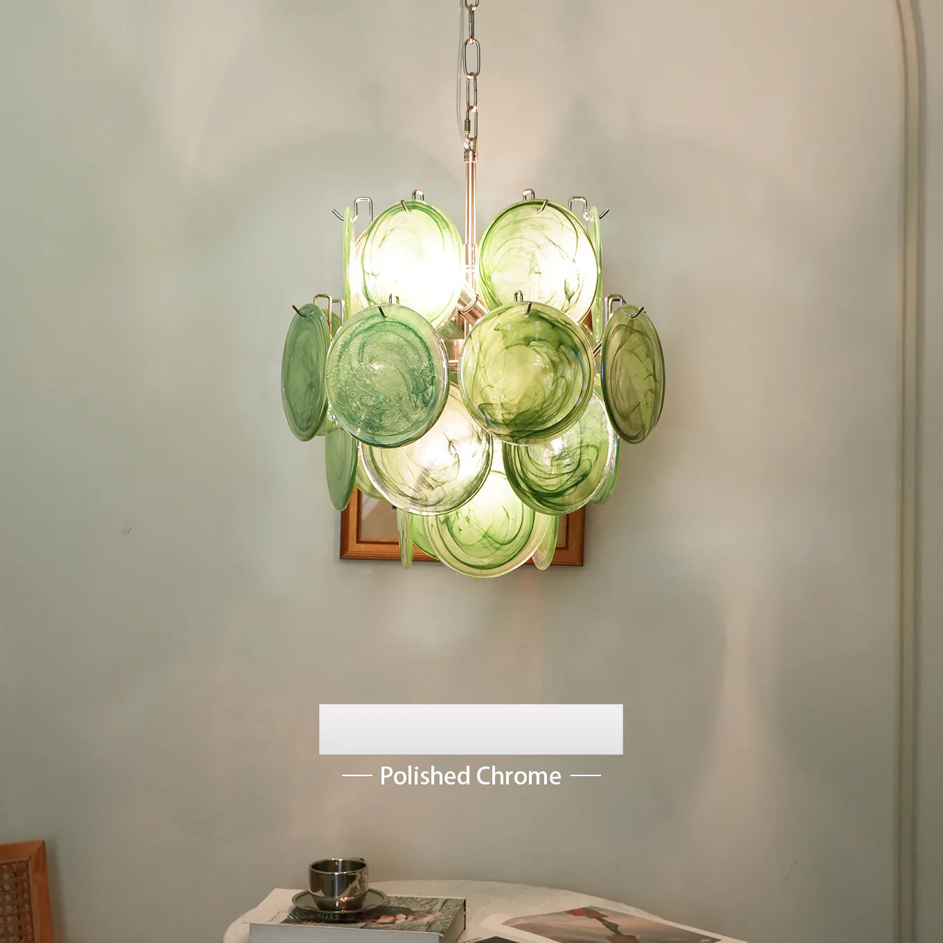 Vintage Murano Green Glass Disks Chandelier product image