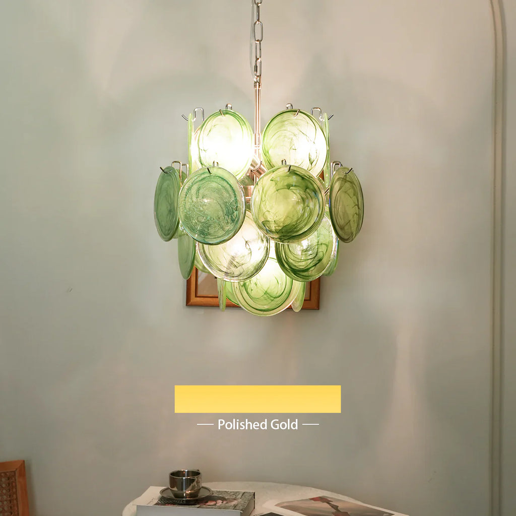 Vintage Murano Green Glass Disks Chandelier product image