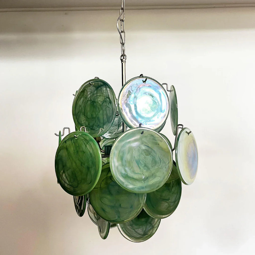 Vintage Murano Green Glass Disks Chandelier product image