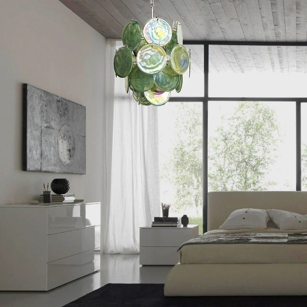 Vintage Murano Green Glass Disks Chandelier product image